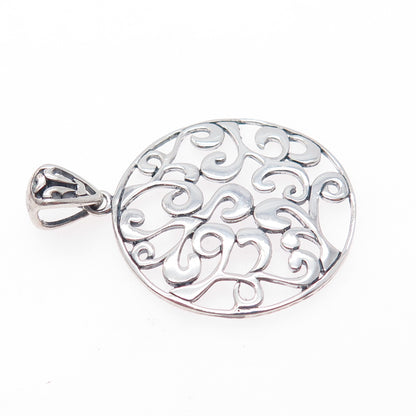 925 Sterling Silver Vintage Ornate Round Pendant