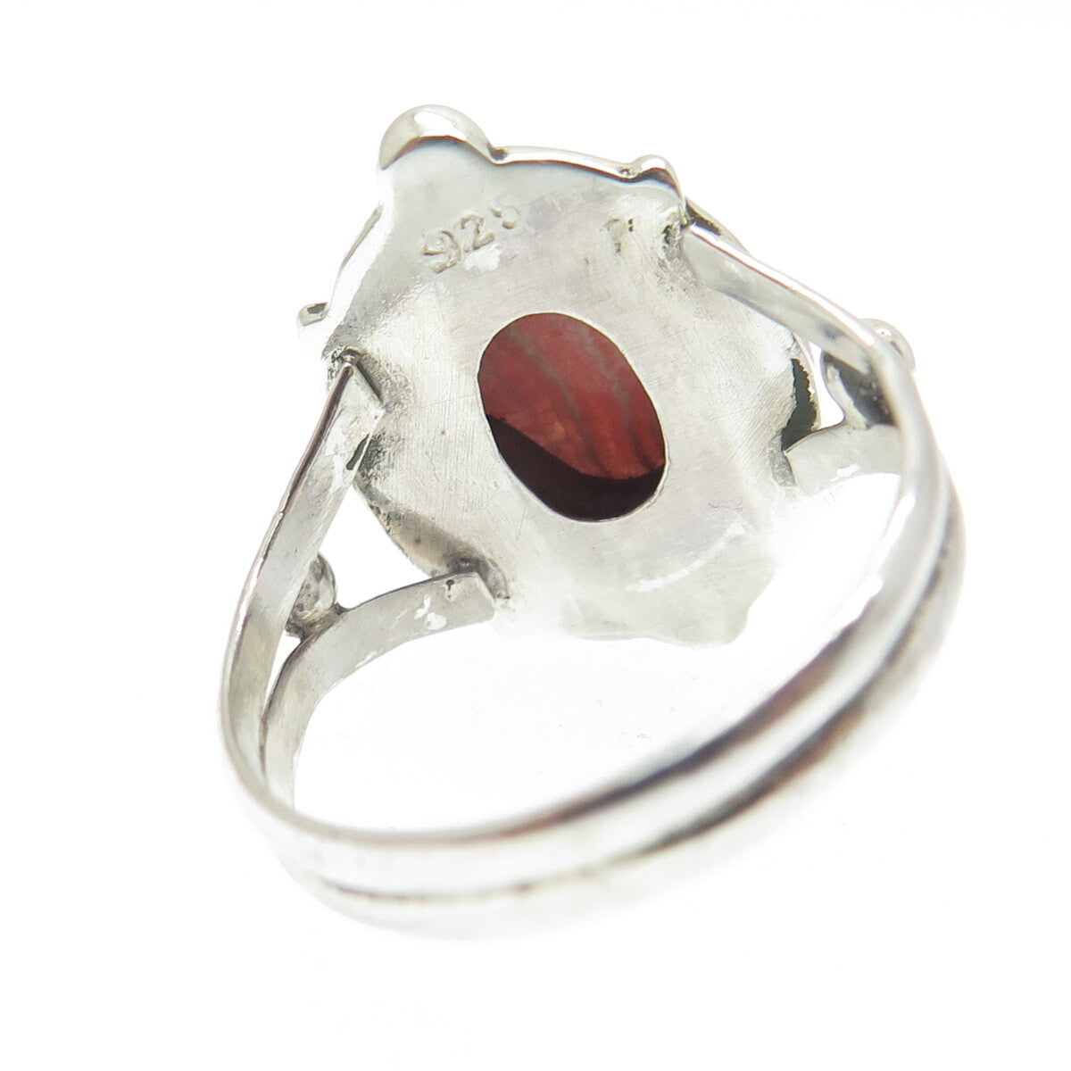 925 Sterling Silver Vintage Real Picture Rhodochrosite Gem Beaded Ring Size 8.75