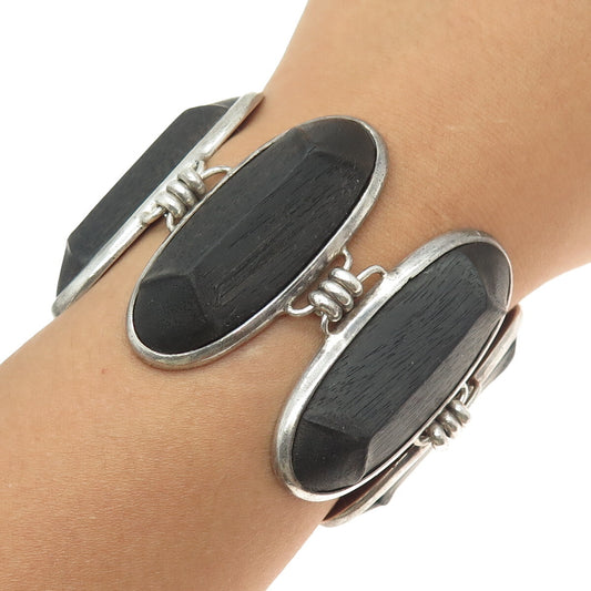 DOMINIQUE AURIENTIS PARIS Sterling Silver Vintage Wood Modernist Bracelet 7.25"