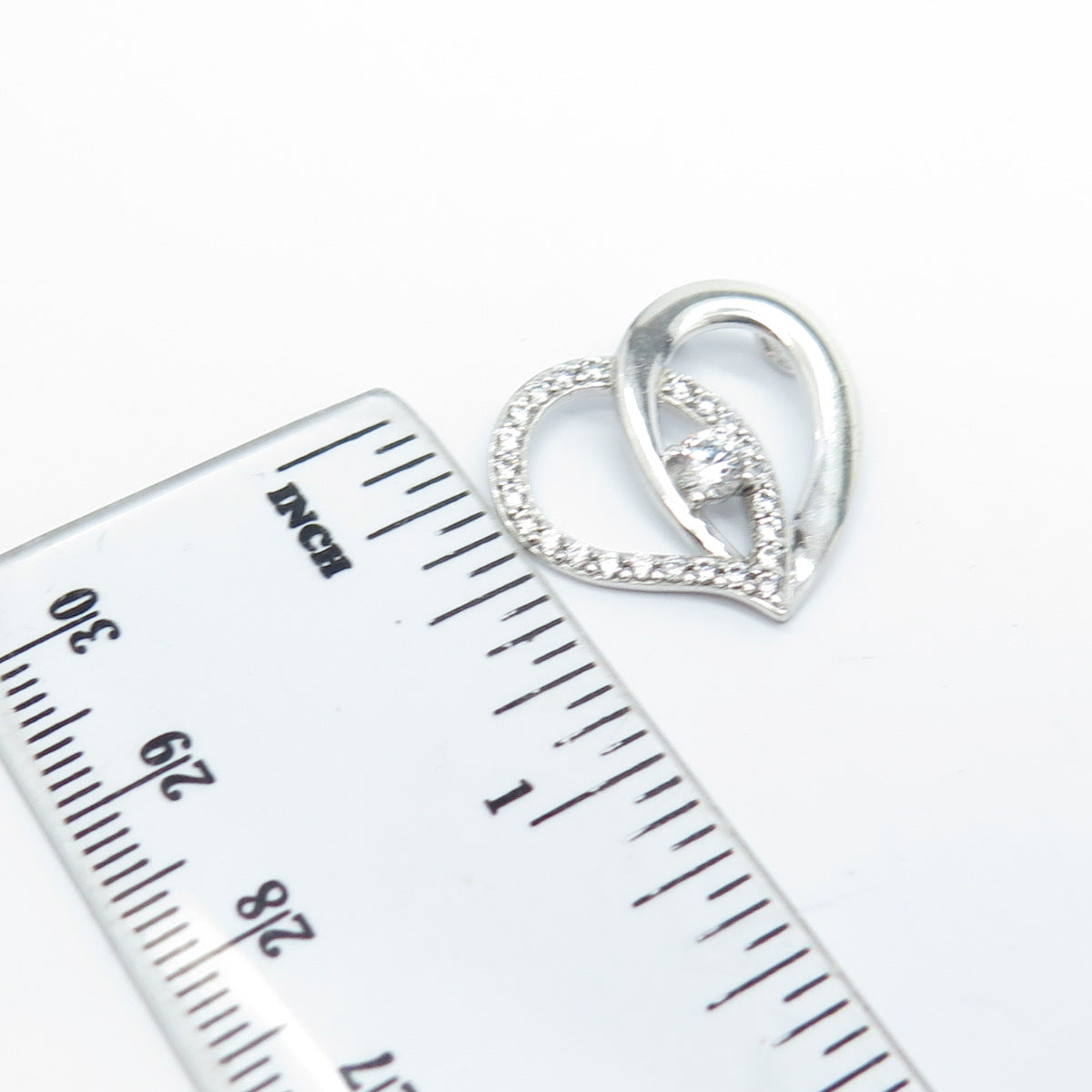 925 Sterling Silver Round-Cut White C Z Open Heart Pendant