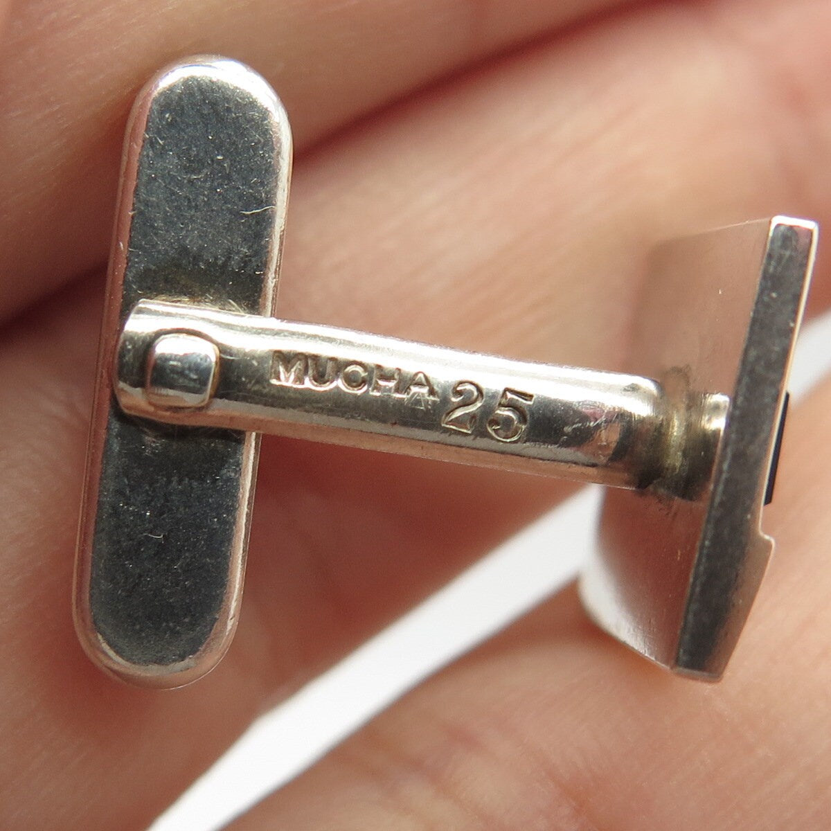 925 Sterling Silver VintageAlphonzo Mucha Real Black Onyx Square Cufflinks #25
