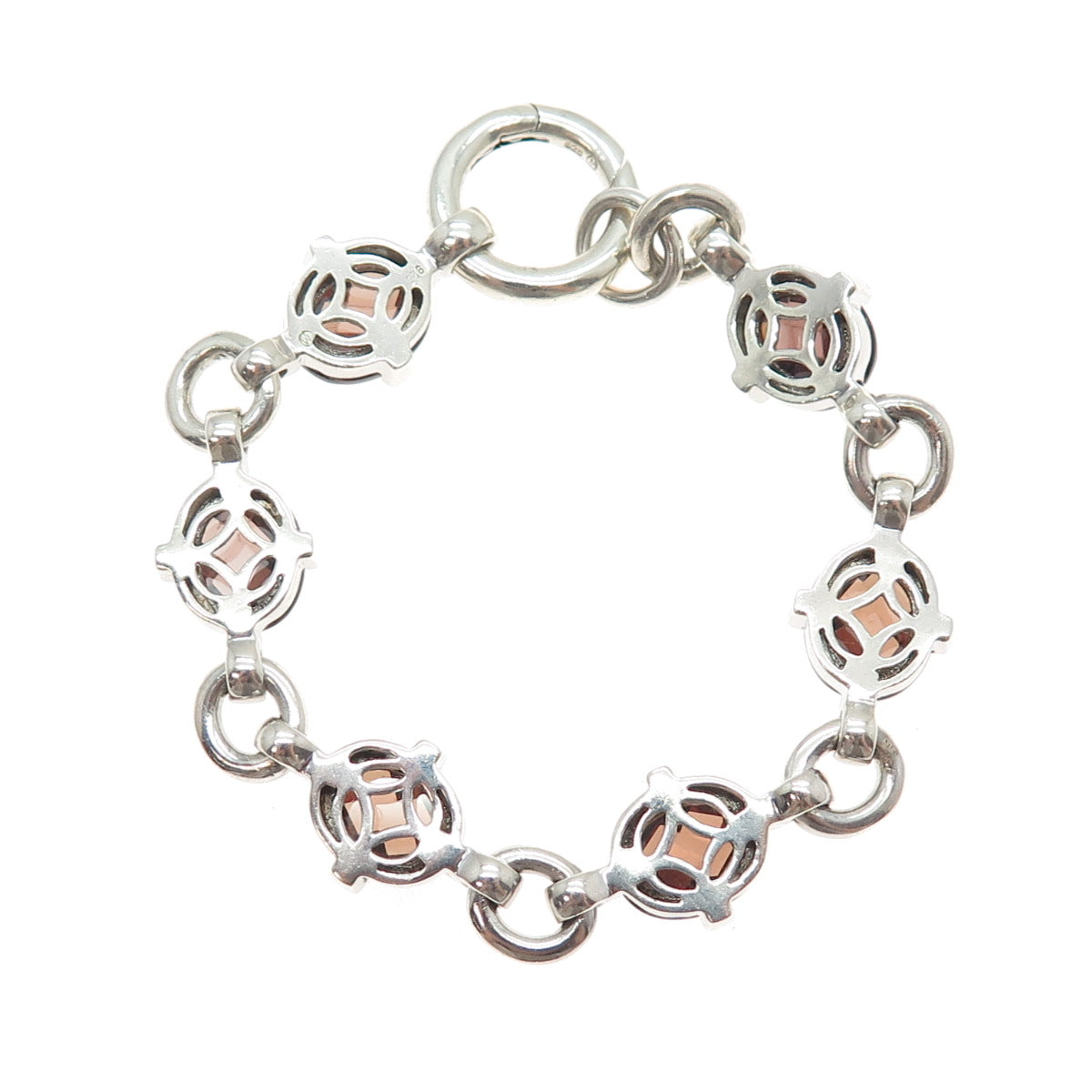 JORG HAMMER 925 Sterling Silver Vintage Smoky C Z Station Link Bracelet 6.5"