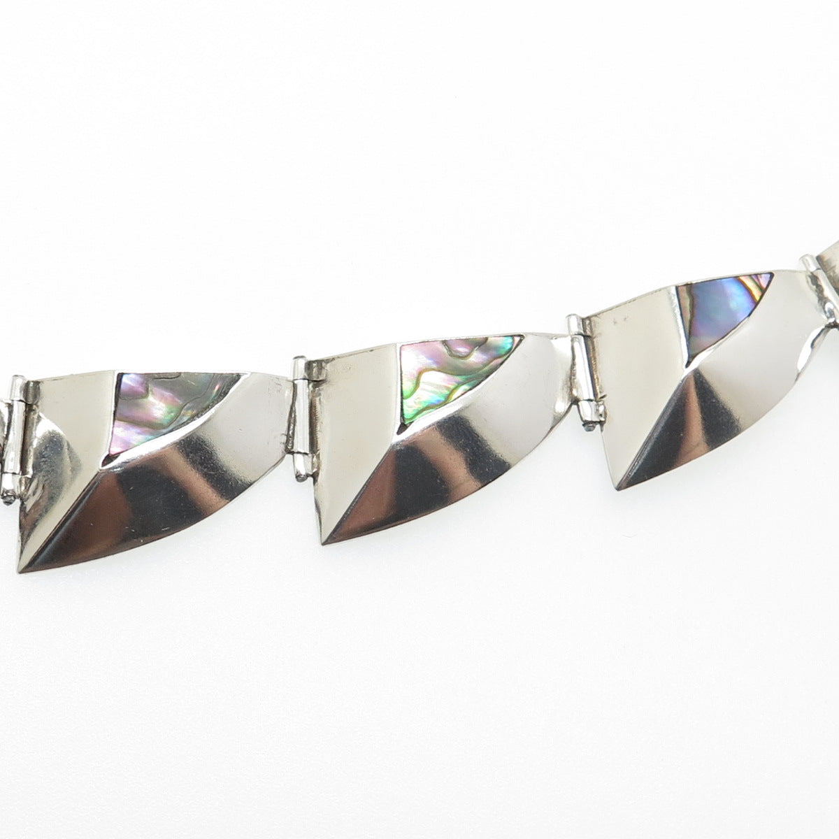 925 Sterling Silver Vintage Mexico Real Abalone Shell Modernist Bracelet 6"