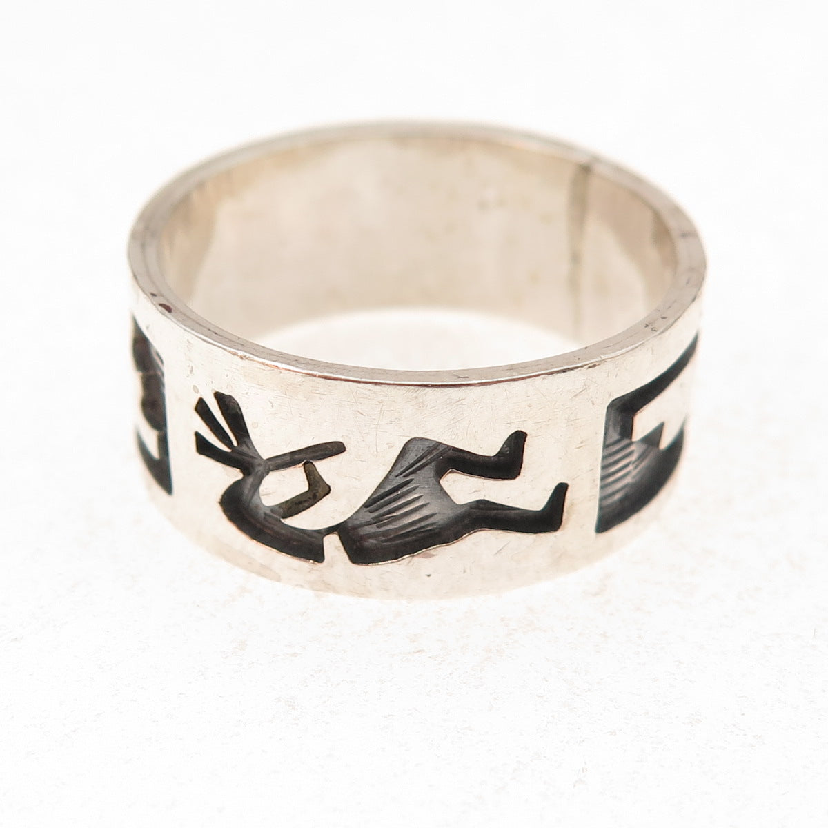 Gene Pooyouma Old Pawn 925 Sterling Silver Vintage Kokopelli Ring Size 11.75