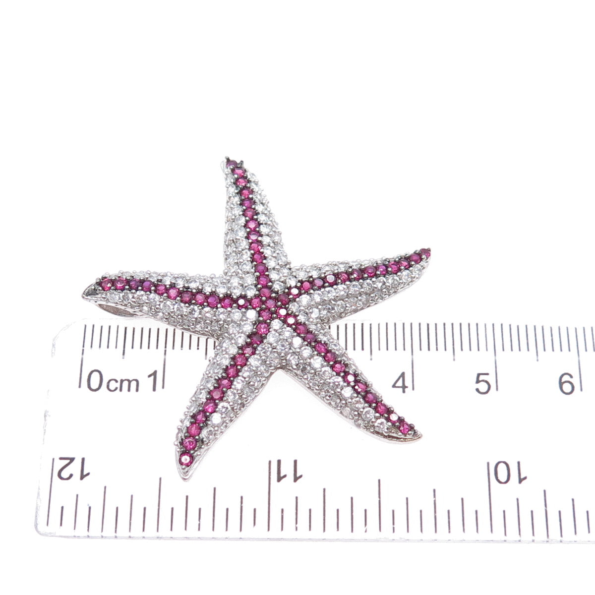 925 Sterling Silver Round-Cut Lab-Created Ruby & C Z Starfish Slide Pendant