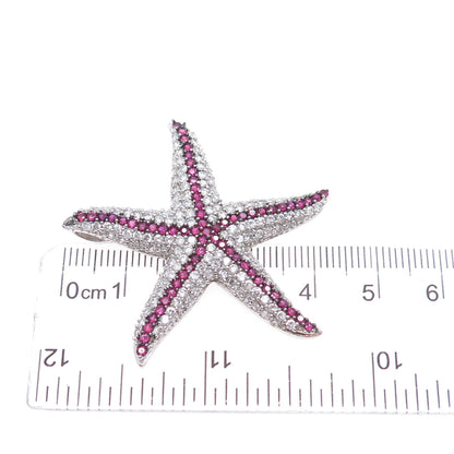 925 Sterling Silver Round-Cut Lab-Created Ruby & C Z Starfish Slide Pendant