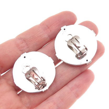 925 Sterling Silver Vintage Roman Warrior Oxidized Clip On Earrings