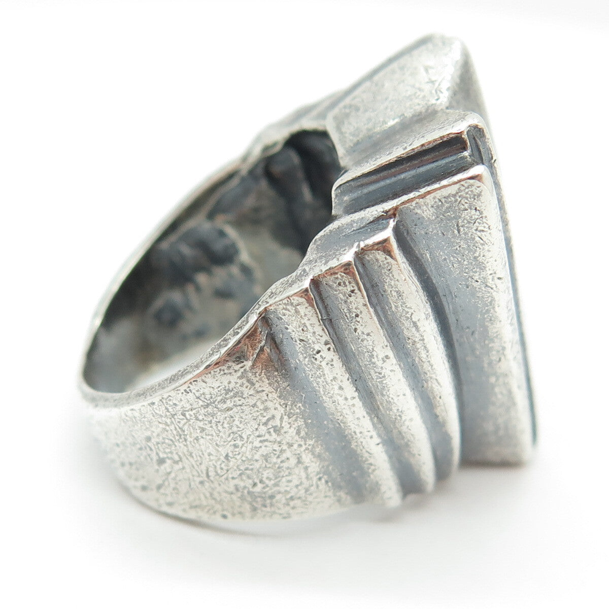 925 Sterling Silver Vintage Modernist Oxidized Ring Size 7.5