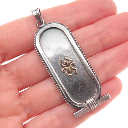 800 Silver 2-Toine Vintage Egyptian Cartouche Scarab Oxidized Pendant