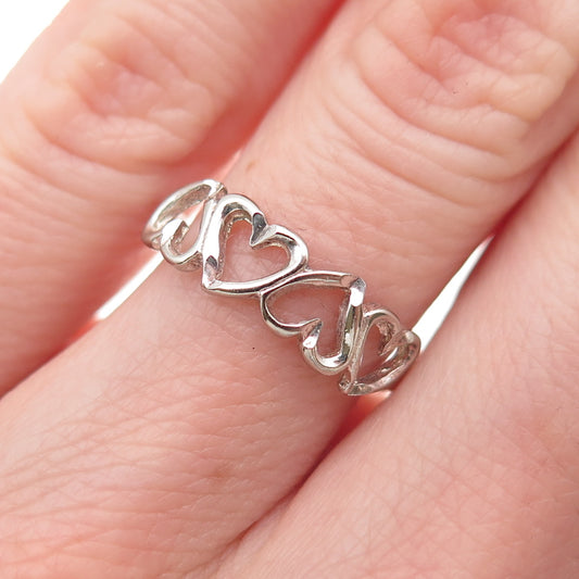 925 Sterling Silver Vintage Heart Link Ring Size 6