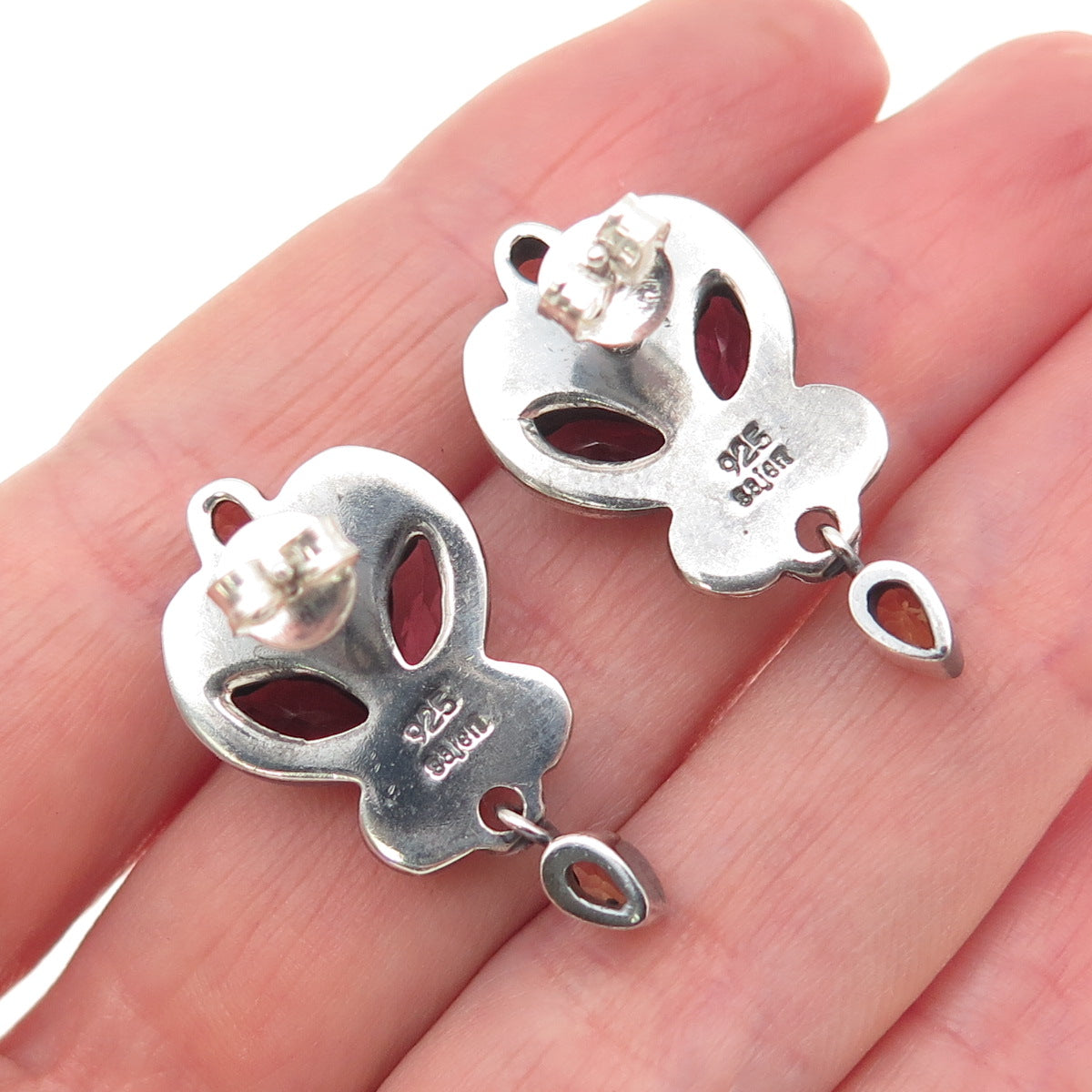 SAJEN 925 Sterling Silver Vintage Real Red Garnet & Citrine Oxidized Earrings