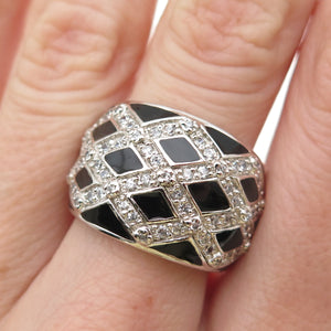 925 Sterling Silver Black Enamel Round-Cut C Z Ring Size 7.25