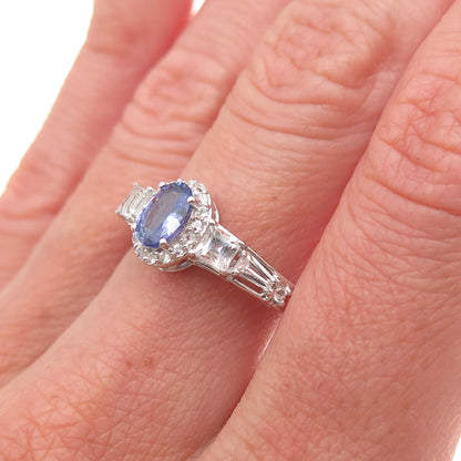 Chuck Clemency 925 Sterling Silver Real Tanzanite & White Topaz Ring Size 8.25