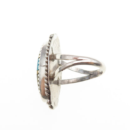 Jennifer Begay Navajo Old Pawn Sterling 2-Tone Turquoise & MOP Ring Size 5.25