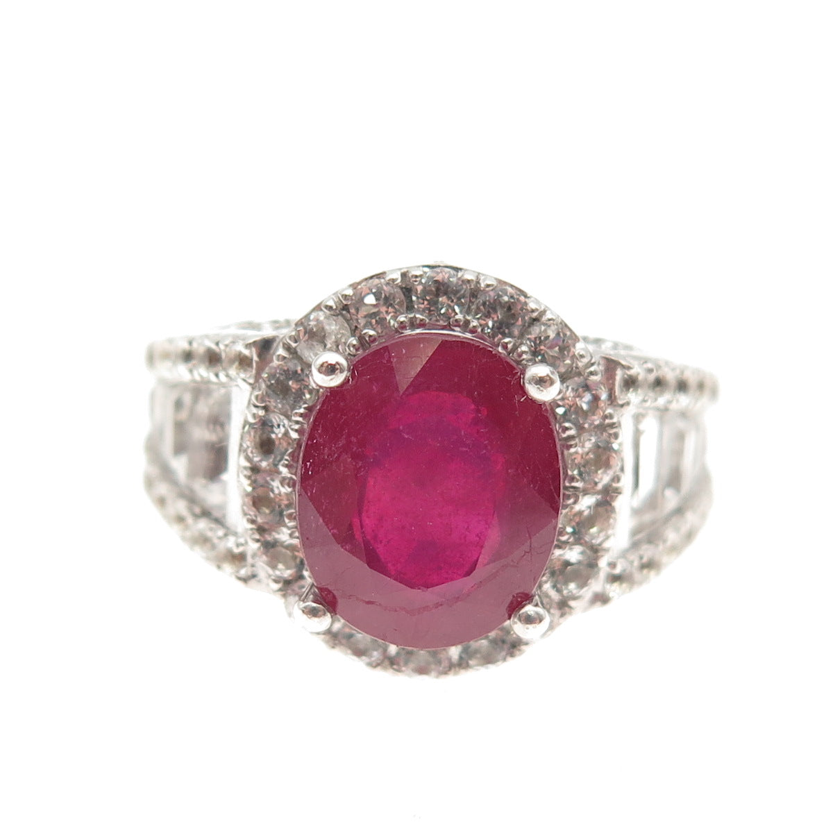 Chuck Clemency 925 Sterling Silver Real Ruby & White Topaz Ring Size 8