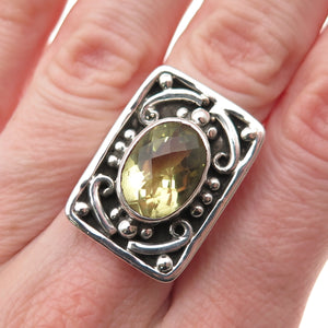 Sajen 925 Sterling Silver Vintage Real Lemon Quartz Oxidized Ring Size 6.25