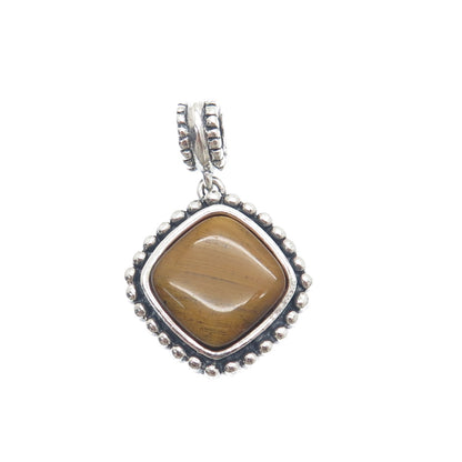 925 Sterling Silver Vintage Real Tiger Eye Beaded Dangle Charm Pendant