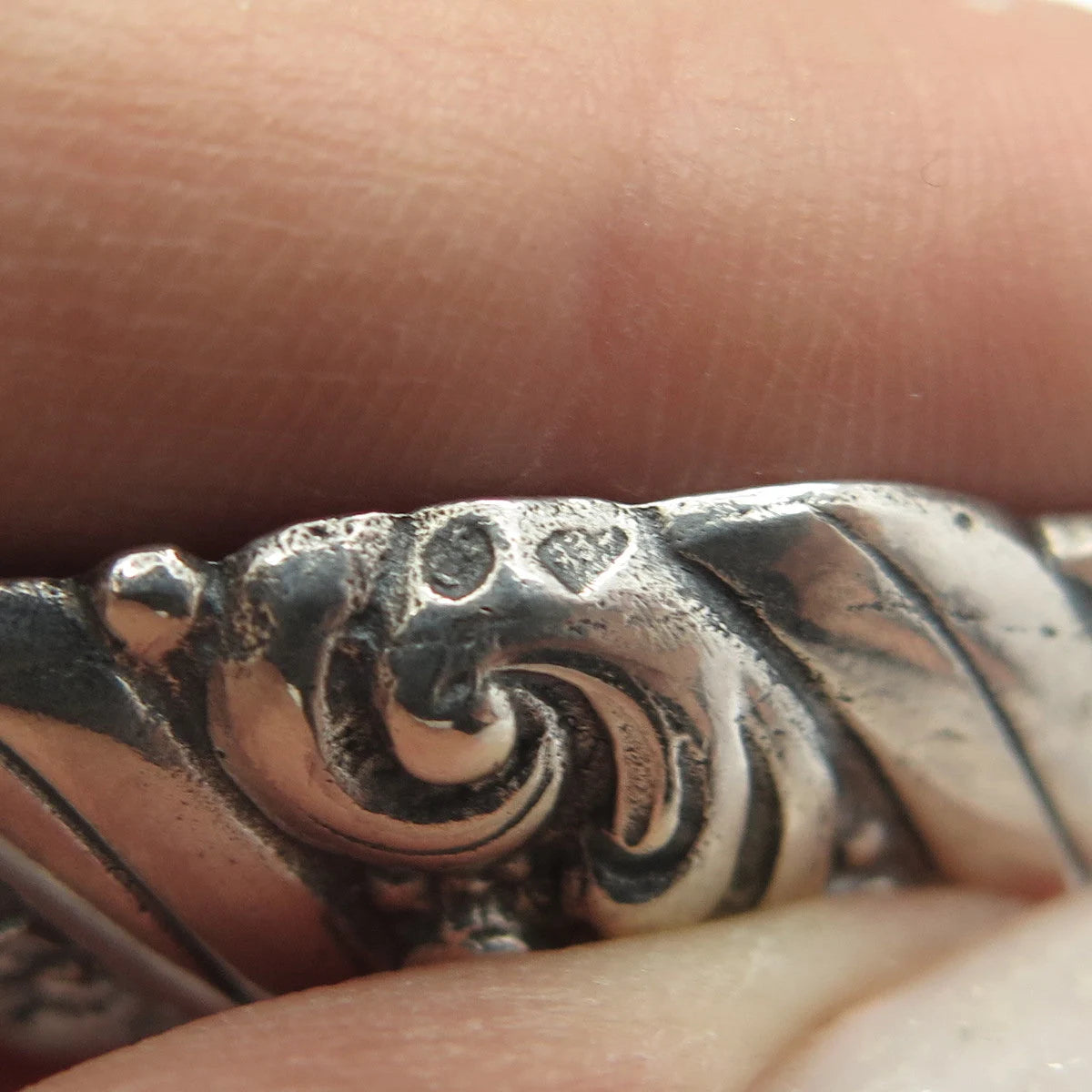 835 Silver Antique Art Deco Repousse Floral Twisted Pin Brooch