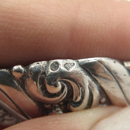 835 Silver Antique Art Deco Repousse Floral Twisted Pin Brooch