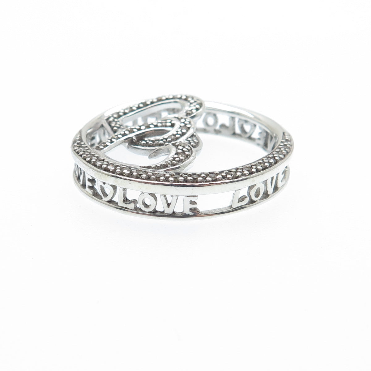 925 Sterling Silver Real Round-Cut Diamond Interlocked Heart Slide Pendant