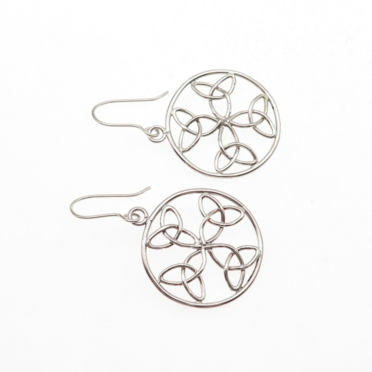 925 Sterling Silver Vintage Celtic Trinity Knot Cross Oxidized Dangle Earrings