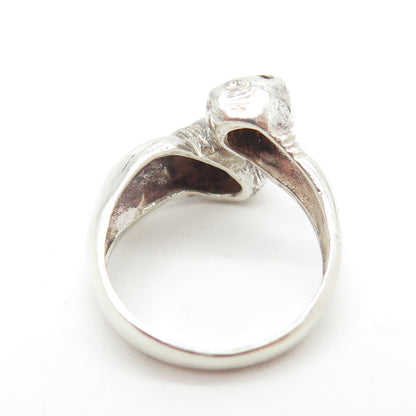 925 Sterling Silver Vintage Kitty Cat Bypass Ring Size 6