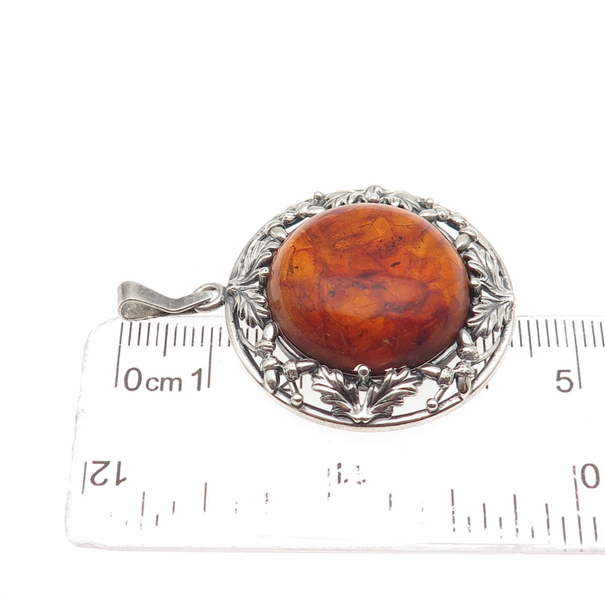 Herman Siersbol 925S Sterling Silver Vintage Denmark Real Amber Floral Pendant