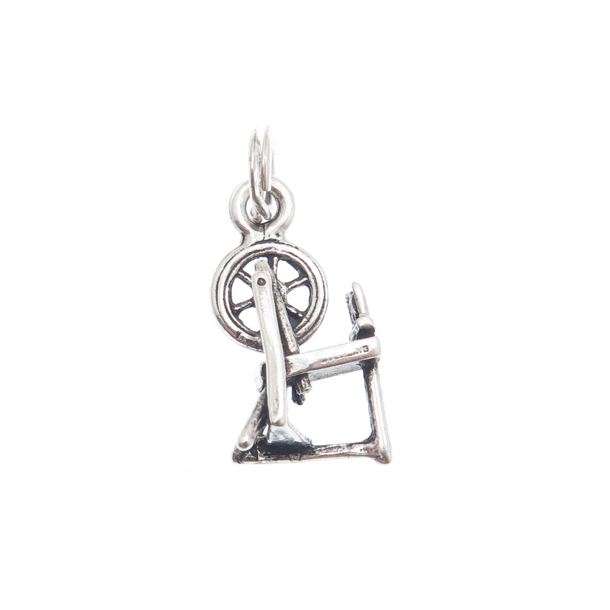 925 Sterling Silver Vintage Spinning Wheel Minimalist 3D Charm Pendant