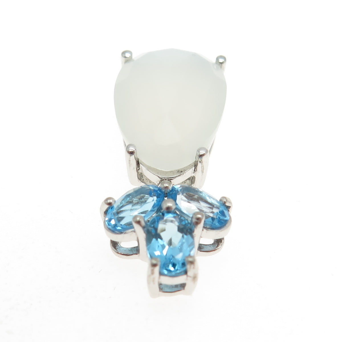 SAI 925 Sterling Silver Real White Chalcedony & Blue Topaz Gemstone Pendant