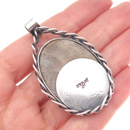 Joseph Masaniello 925 Sterling Silver Vintage Real Jasper Modernist Pendant