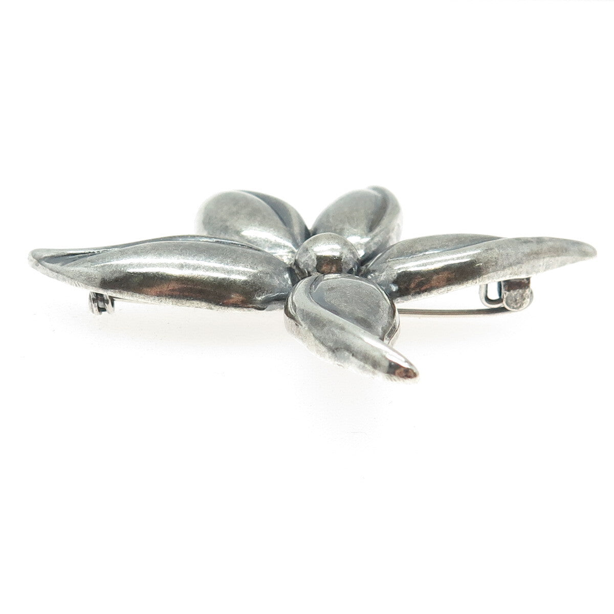 925 Sterling Silver Vintage Flower Oxidized Pin Brooch