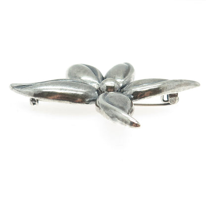 925 Sterling Silver Vintage Flower Oxidized Pin Brooch