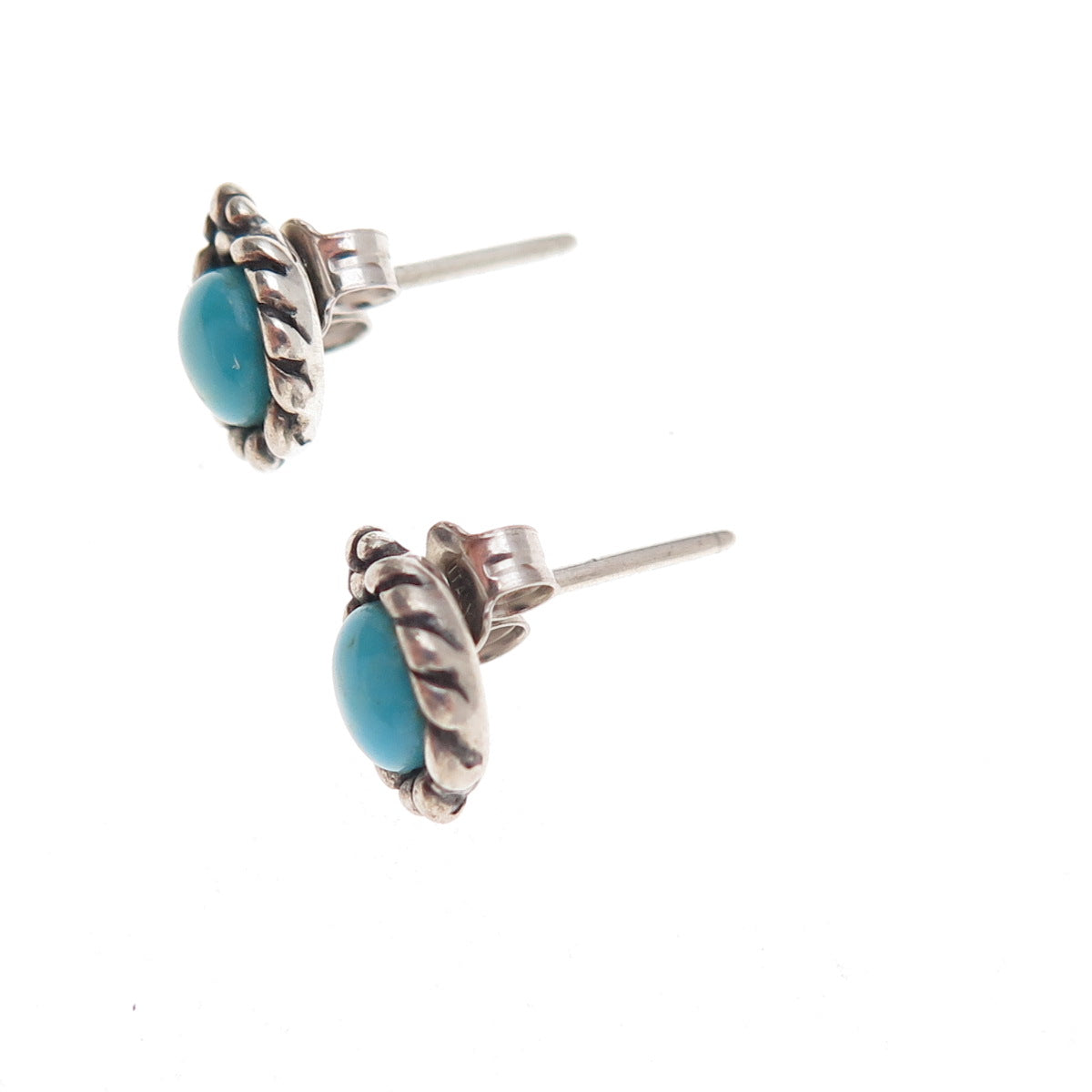 Shube 925 Sterling Silver Vintage Real Turquoise Oxidized Stud Earrings
