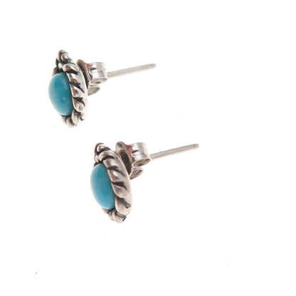 Shube 925 Sterling Silver Vintage Real Turquoise Oxidized Stud Earrings