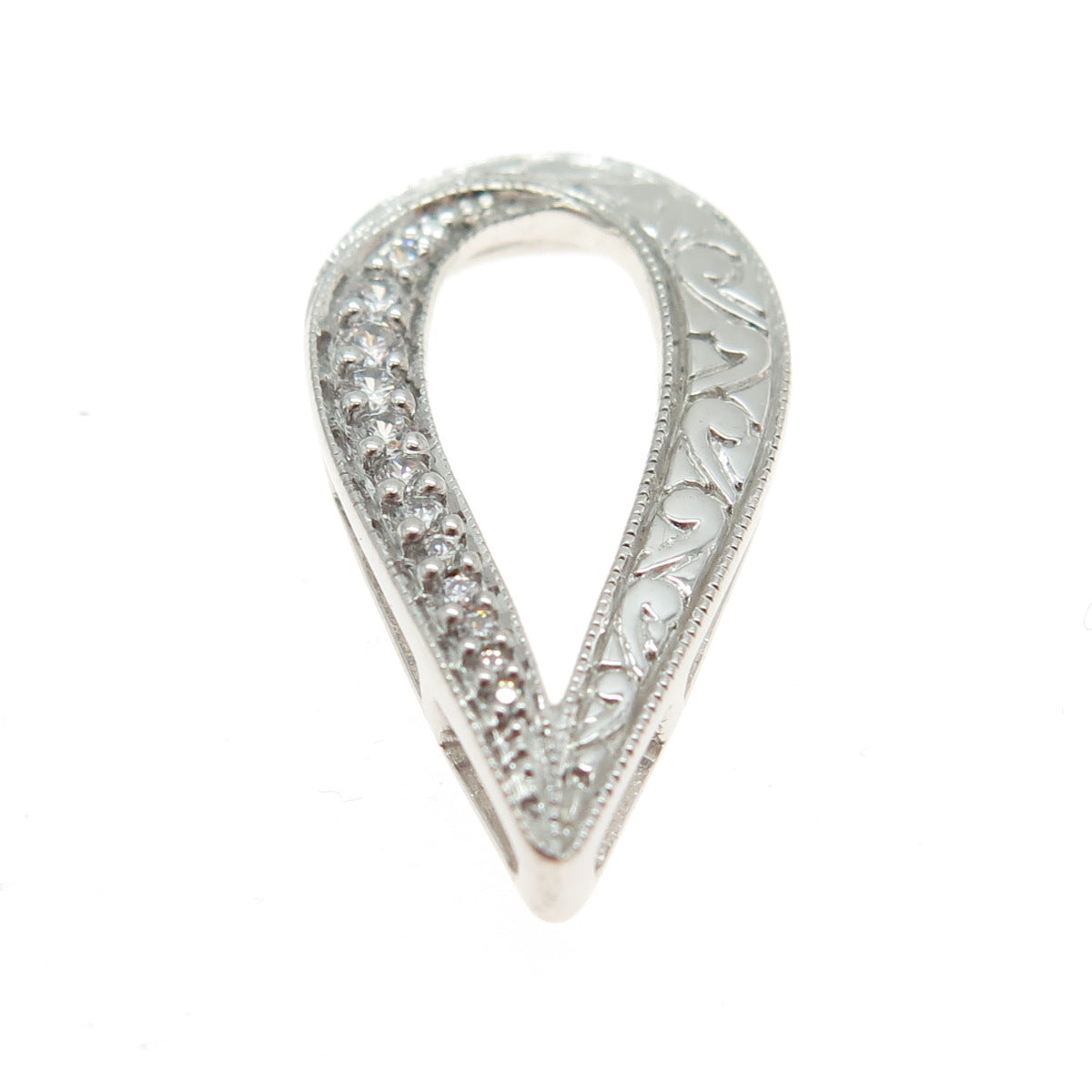 DIAG 925 Sterling Silver Round-Cut C Z Ornate Floral Teardrop Slide Pendant