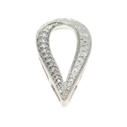 DIAG 925 Sterling Silver Round-Cut C Z Ornate Floral Teardrop Slide Pendant