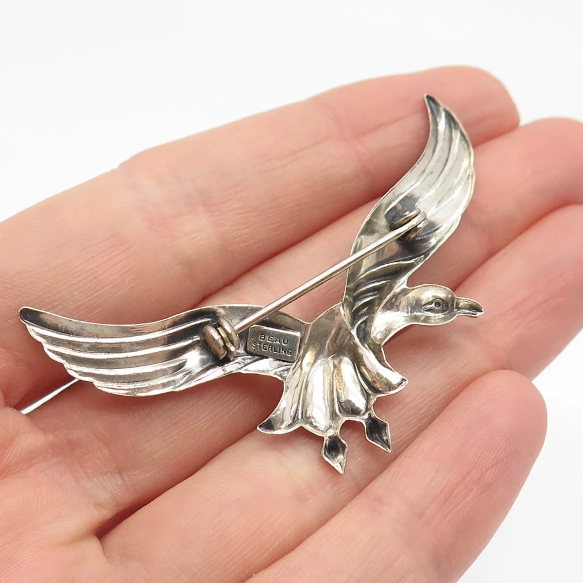 925 Sterling Silver Vintage BEAU Flying Bird Pin Brooch