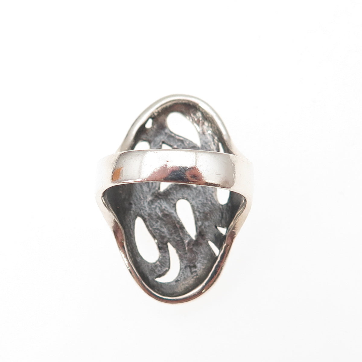 925 Sterling Silver Vintage Modernist Oxidized Ring Size 7.5