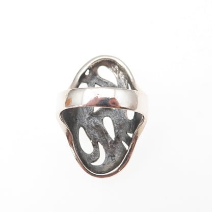 925 Sterling Silver Vintage Modernist Oxidized Ring Size 7.5