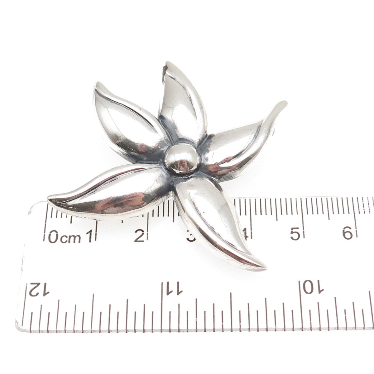 925 Sterling Silver Vintage Modernist Flower Oxidized Pin Brooch