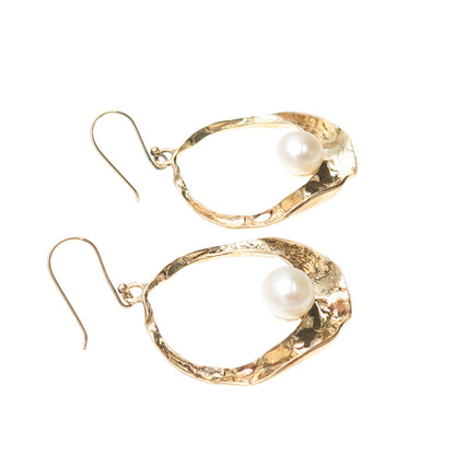 LIRM Sterling Silver Gold Plated Vintage Israel Real Pearl Modernist Earrings