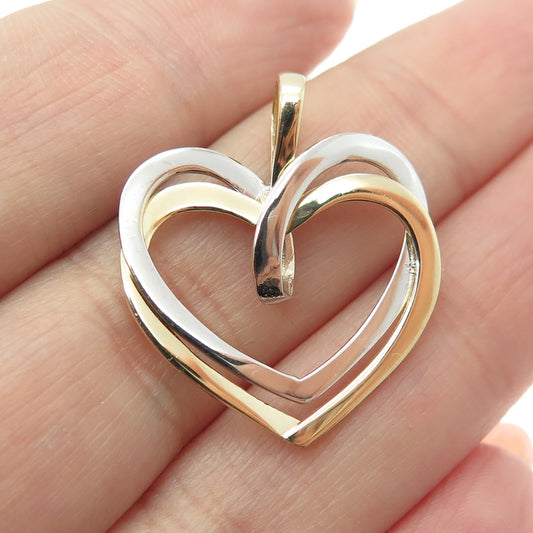 14K Yellow & White Gold Interlocked Heart Charm Pendant