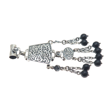 800 Silver Vintage Egypt Black Onyx Arabic Calligraphy Oxidized Slide Pendant