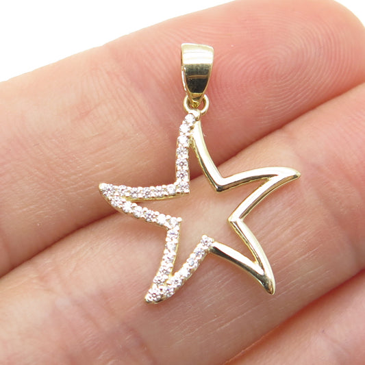 14K Yellow Gold Round-Cut C Z Star Minimalist Charm Pendant