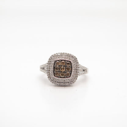 925 Sterling Silver SUN Real Yellow & White Diamond Square Ring Size 6