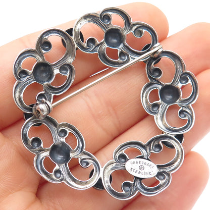 DANECRAFT 925 Sterling Silver Antique Art Deco Flower Oxidized Pin Brooch
