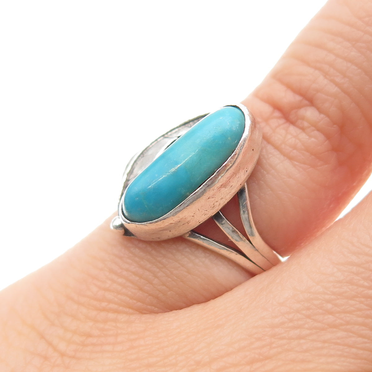 Old Pawn Sterling Silver Vintage Southwestern Turquoise Feather Ring Size 4.5