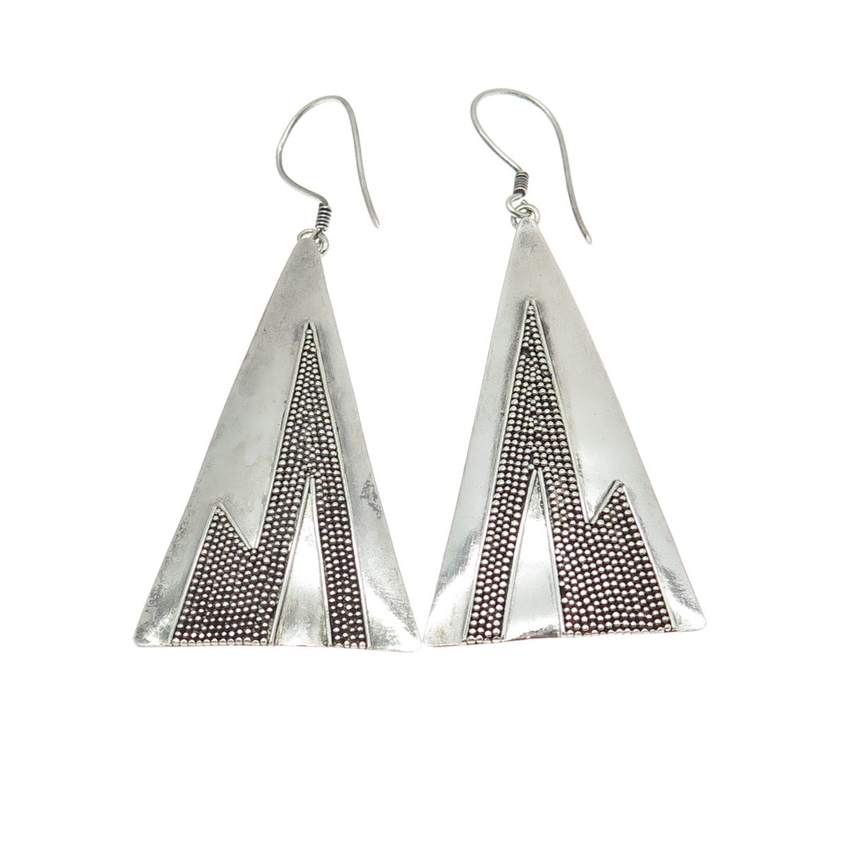 925 Sterling Silver Vintage Granulated Modernist Mountain Dangling Earrings