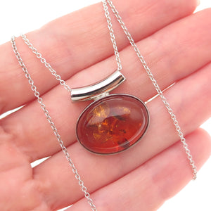 925 Sterling Silver Vintage Poland Real Amber Modernist Cable Chain Necklace 18"