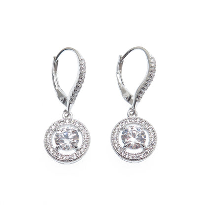 925 Sterling Silver Round-Cut C Z Sparkle Dangle Earrings